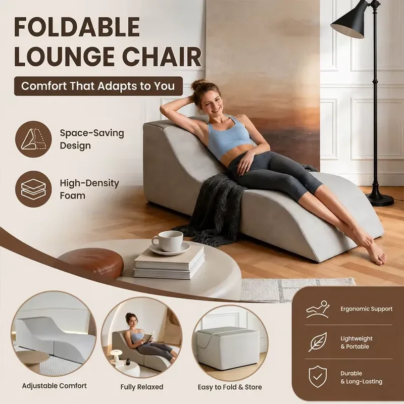 for Foldable Two-in-One High-Density Foam Recliner Convertible Sofa Chair with Footstool Flannel Material Ergonomic for