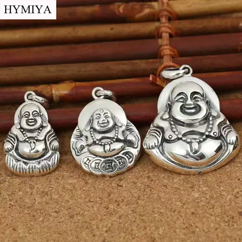 100% 925 Silver Laughing Buddha Charm Pendant Sterling Buddhist Happy Buddha Pendant Good Luck Amulet