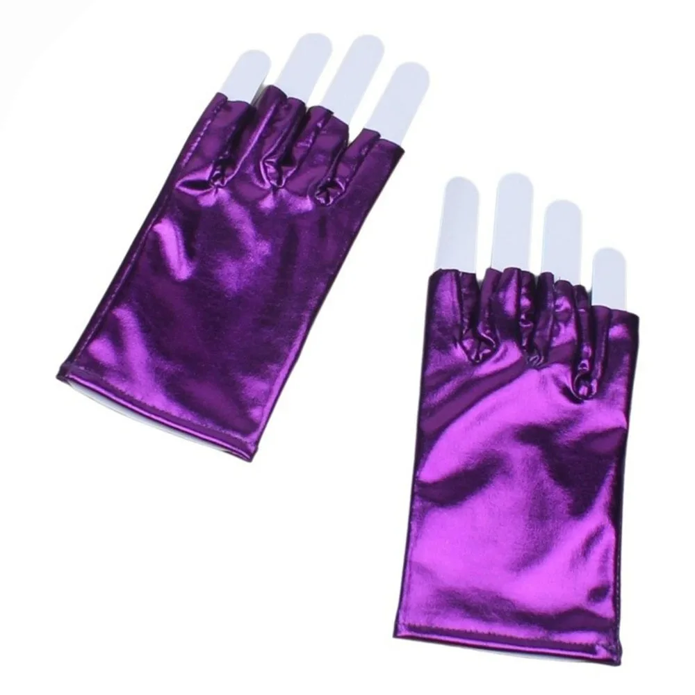 Punk Style Patent Leather Gloves Fashionable Pu Leather Half Finger Gloves Lacquer Leather Breathable Women's Cosplay Gloves