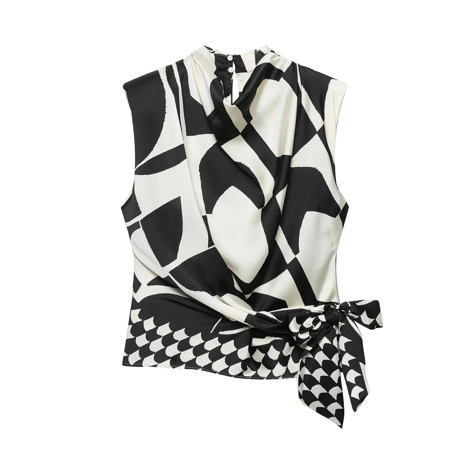 KLKXMYT Schickes Hosen-Set für Damen Ärmelloses Oberteil mit Schleife Geometrischer Druck Damenanzüge 2026 Sommer Lässige Damenoutfits – Detail 5