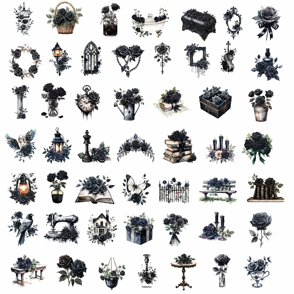 50PCS Dark Rose Stickers Luggage Handbooks Dark Series Decorative Materials DIY Waterproof Stickers