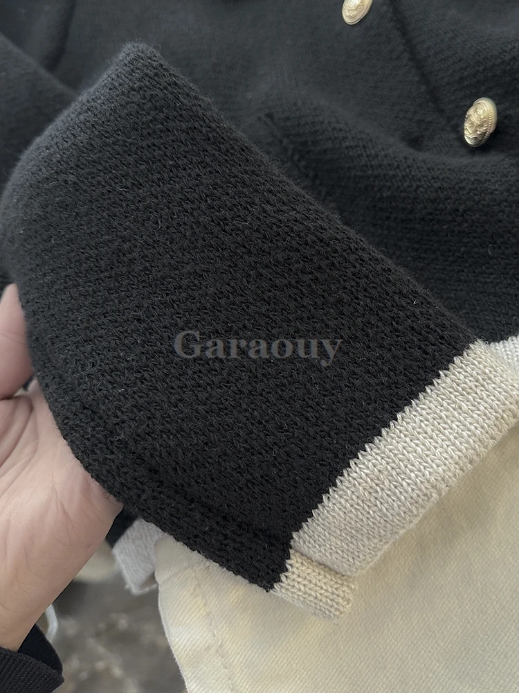 Garaouy 2024 Spring Women\'s Contrast O Neck Long Sleeve Single Breasted Knit Cardigan Coats Female Elegant Short Sweater Jackets