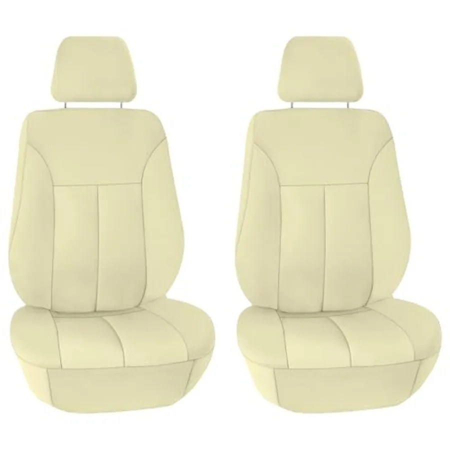 

Neoprene Car Seat Covers - Front Set for Low Back Seats with Removable Headrest Universal Fit Airbag Compatible Solid Beige Sea