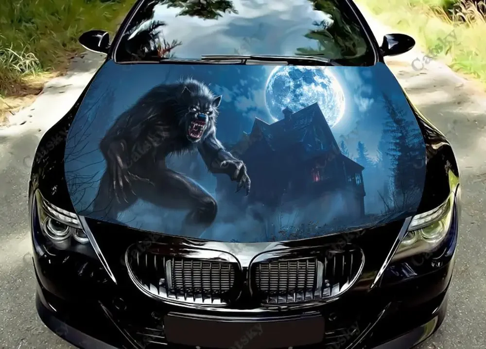 Terrifying Werewolf Car Hood Vinyl Stickers Wrap Vinyl Film Engine Cover Decals Sticker Car Hood Protective Film