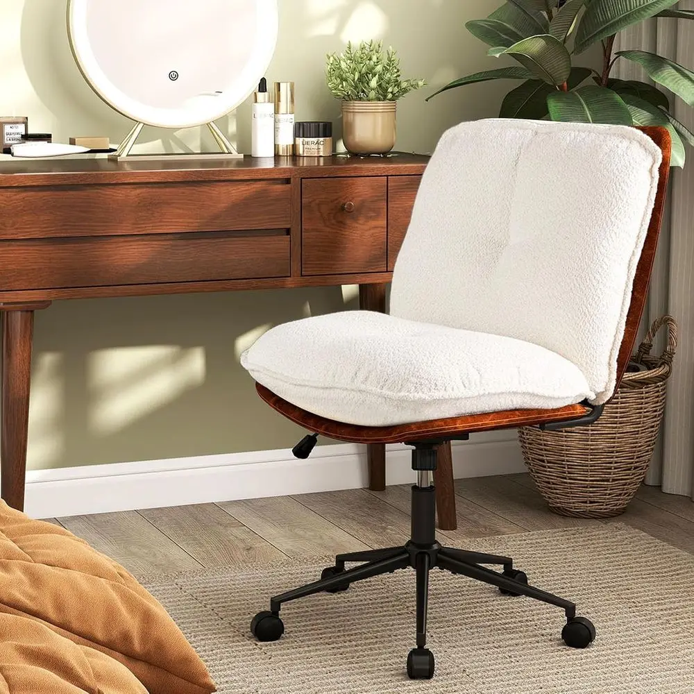 Wheeled Ergonomic Office Chair with Rocking Backrest, Wide Seat, Adjustable Height, White