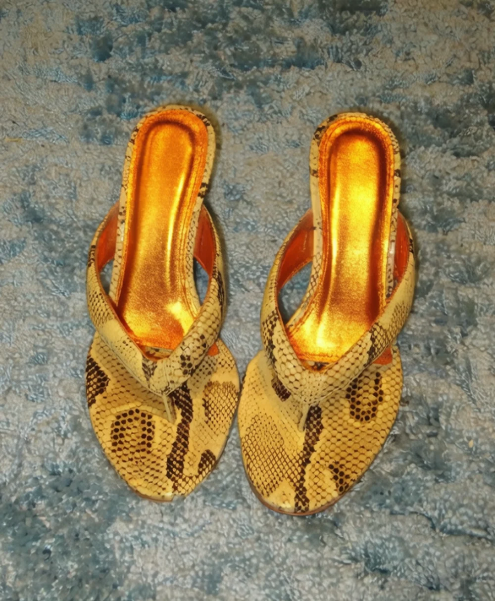 Retro Beige Snake Print Thong Slide Sandals Open Toe Single Strap Wedge Backless Slip-On Design Casual Summer Slides