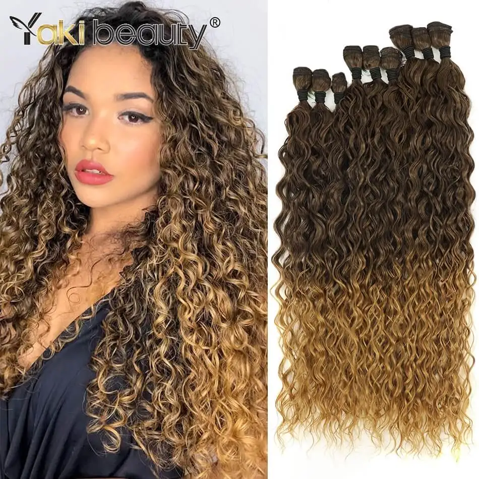 Synthetic Curly Hair Extensions 20 24 28Inch Long Kinky Curly Bundles Organic Fake Hair Water Wave Heat Resistant High Quality