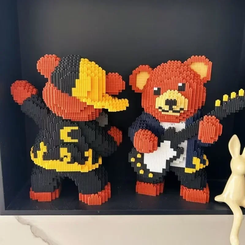 Zestaw imprezowy zespół niedźwiedzia brunatnego klocki dla dzieci zabawki DIY montaż klocki Model 3D prezent festiwalowy dla dorosłych dla dzieci