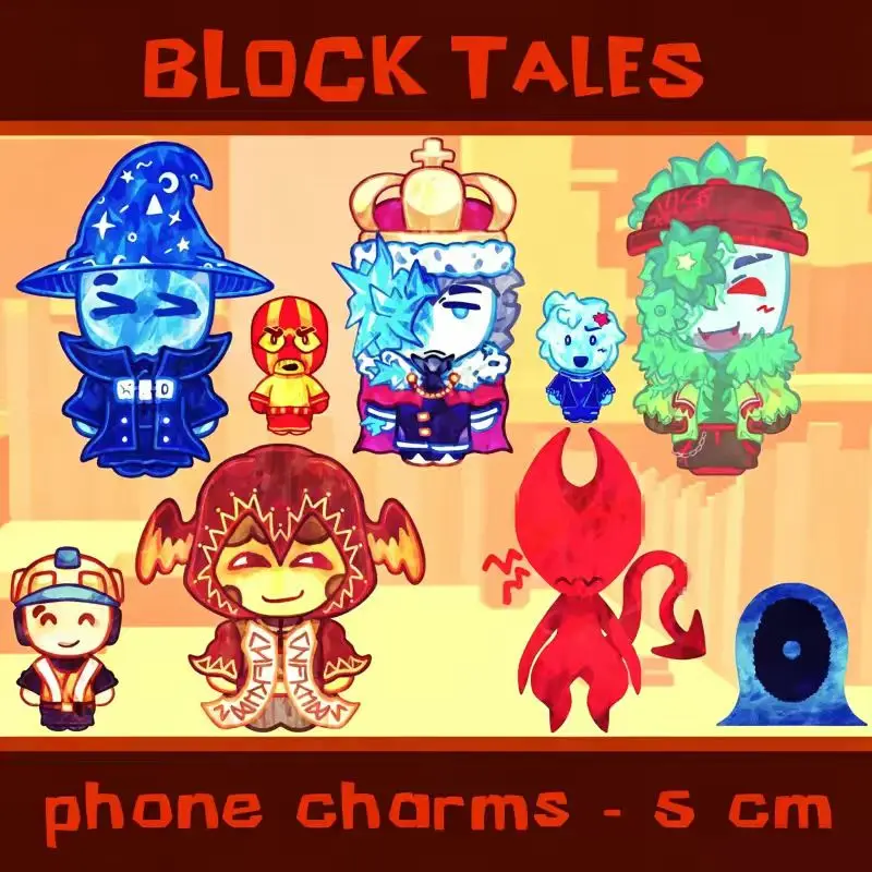 RBL Block Tales Colgante de Resina para Teléfono - Lindos Personajes de Juego: Mago, Rey y Caballero Rojo - Accesorio para Bolsos y Teléfonos Móviles