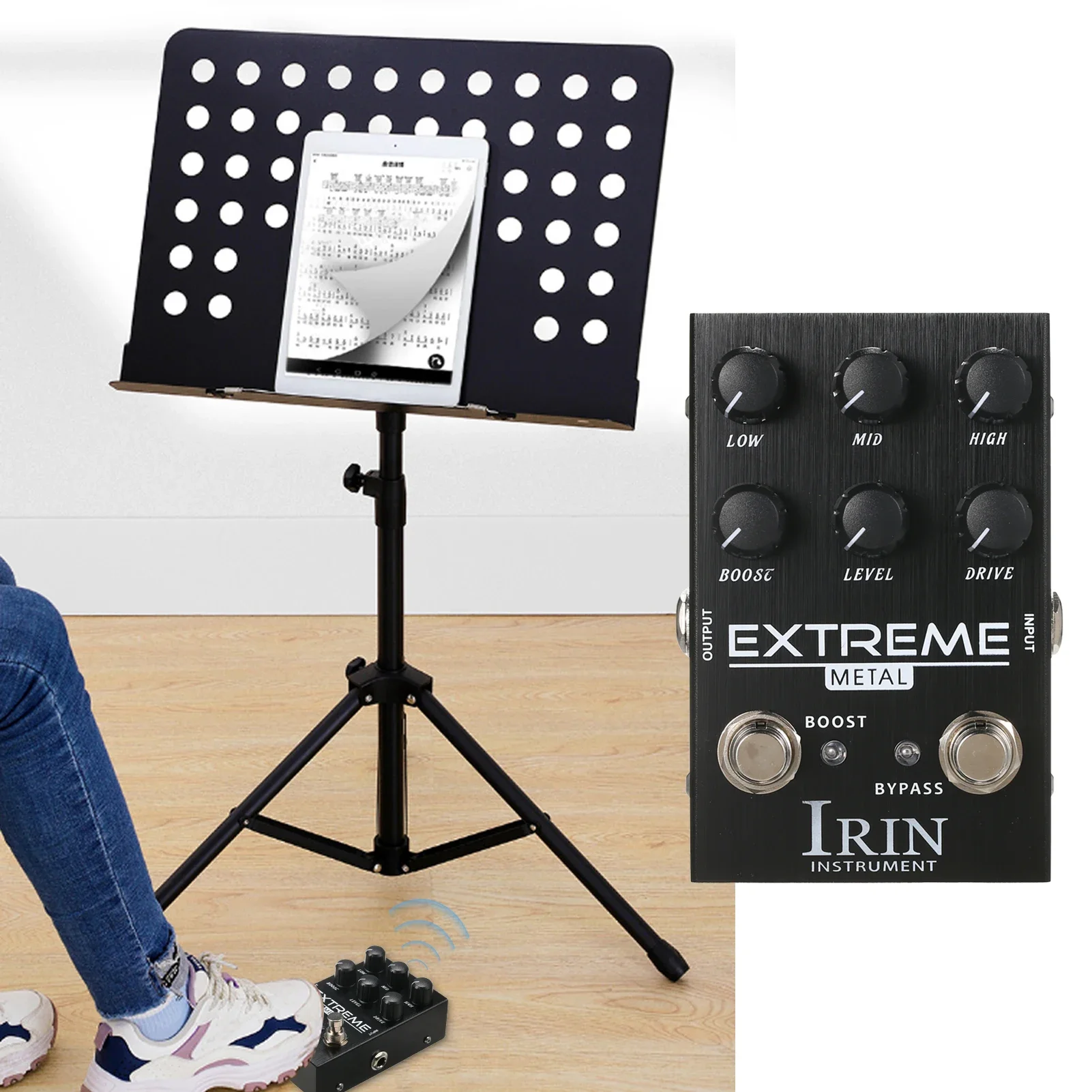 

IRIN Distortion Guitar Effect Pedal Portable Guitar Effector with High Medium Low Frequency Boost Level Drive Controls