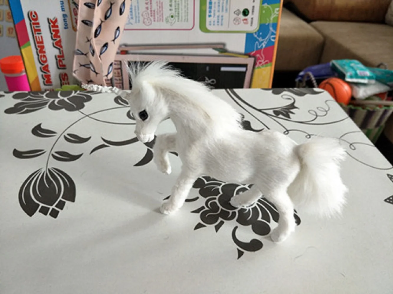 

small cute simulation white unicorn toy resin&fur unicorn doll gift about 13x11cm