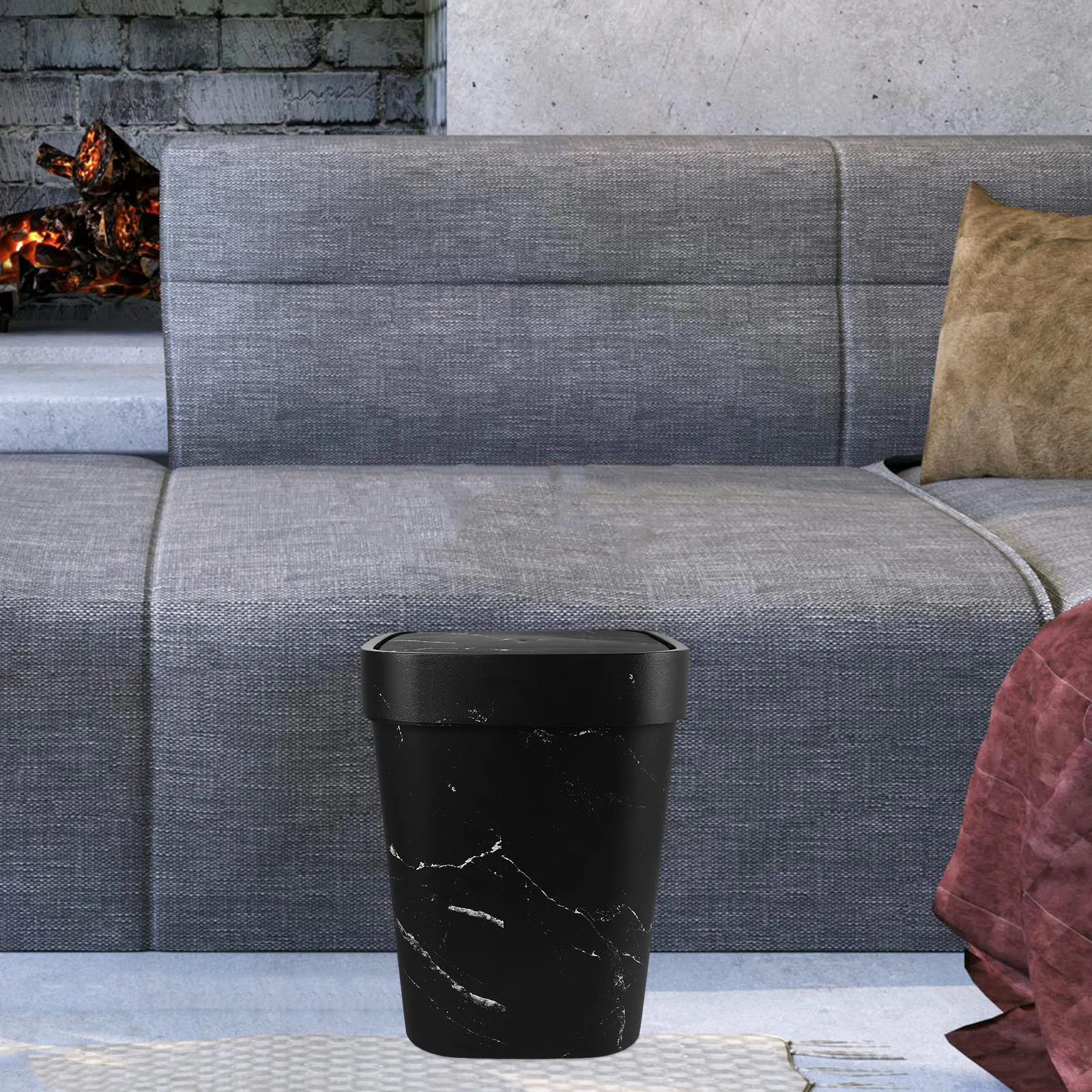 

Marble Trash Can Flip Lid Small Plastic Wastebasket Garbage Container for Kitchen Bathroom Office Dorm Recycling Bin