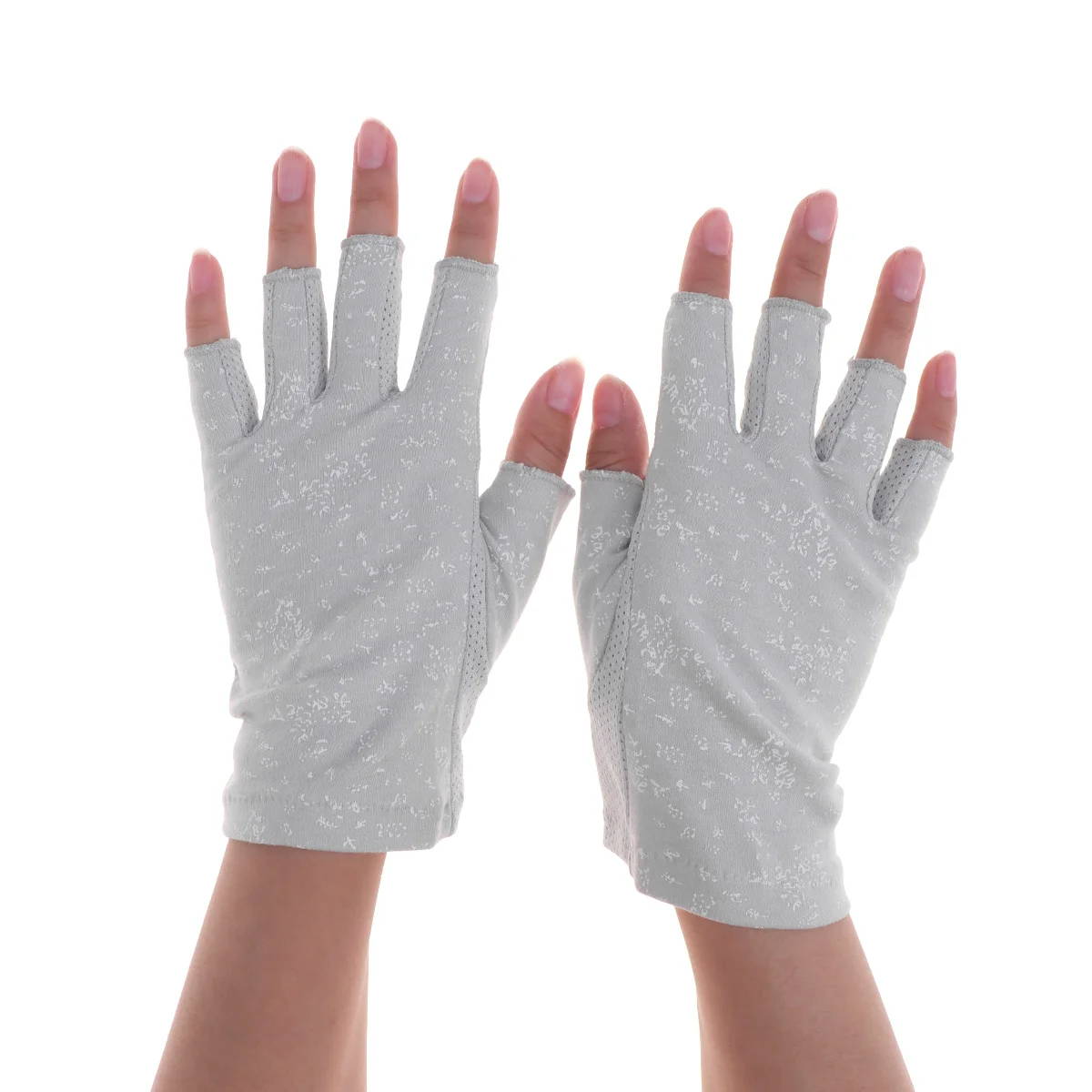 Cotton Durable Half-Finger Gloves Skid Resistance Gray for Woman Lady Female Practical Driving Work Home Gloves Half-Finger