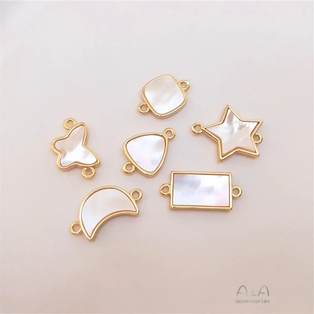 14K Gold Plated Inlaid with sea color shell double ring pendant star moon butterfly DIY bracelet necklace accessories