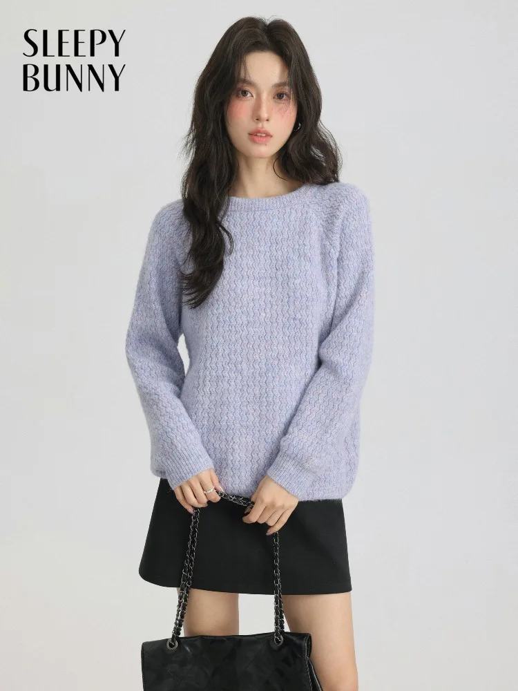 

Women Elegant Knit Sweater Loose Pullover Jumper Cozy Round Neck Top with Bow Tie Detail and Soft Relaxed Fit for Spring Outfits