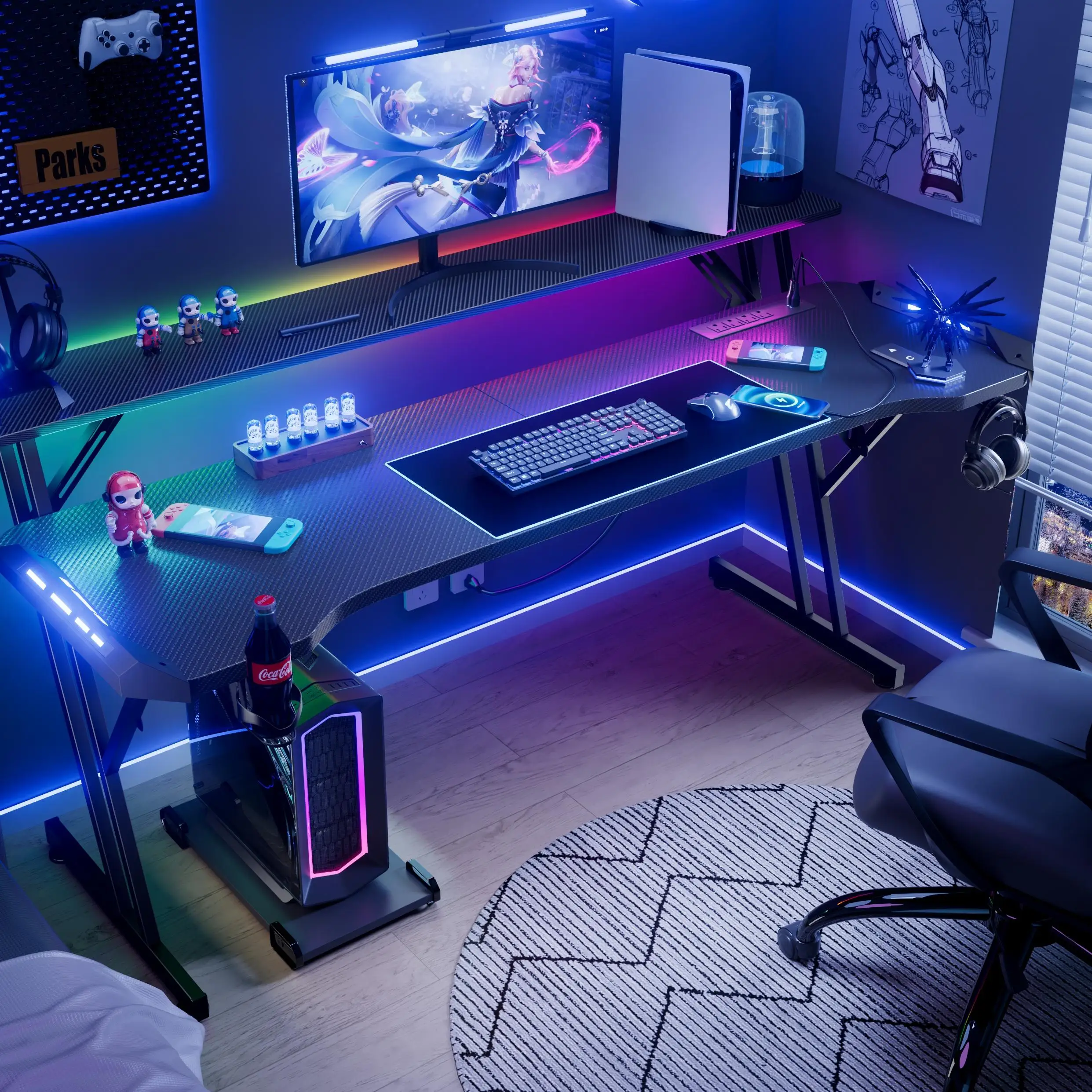 

1.2/1 4/1.6 m Ergonomic PC Light Emitting Diode Game Table with Light Emitting Diode RGB Atmosphere Lighting and Monitor Shelf