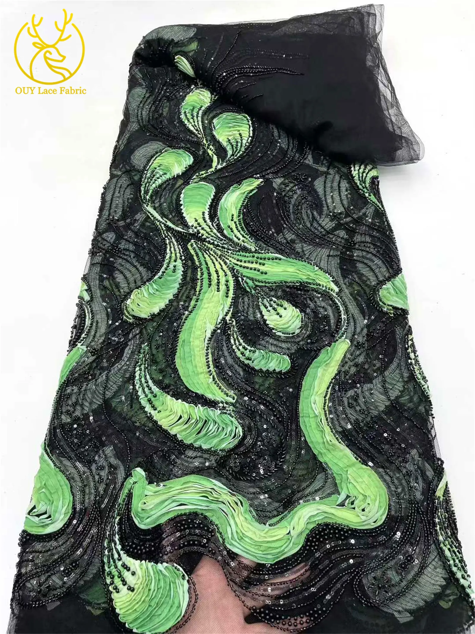 قماش دانتيل ترتر أفريقي عالي الجودة لعام 2025 قماش شبكي مزخرف مطرز بالخرز لفستان حفلات الزفاف 5 ياردات