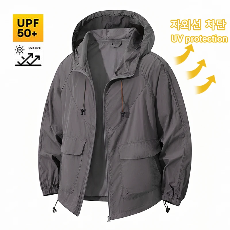 

Summer UPF50+ UV Protection Skin Coats Men Windbreaker Lightweight Windshield UV Blocking Jacket Quick-Drying Breathable Top