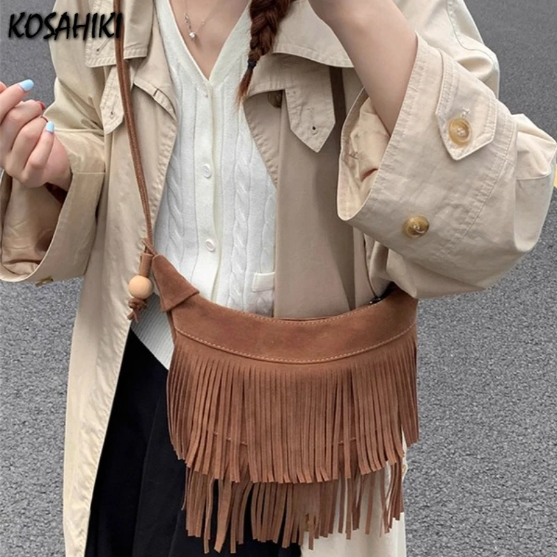 

Bohemia Vintage Sweet Y2k Aesthetic Shoulder Bag Korean Streetwear Fashion Tassel Handbags Women All Match Casual Crossbody Bags
