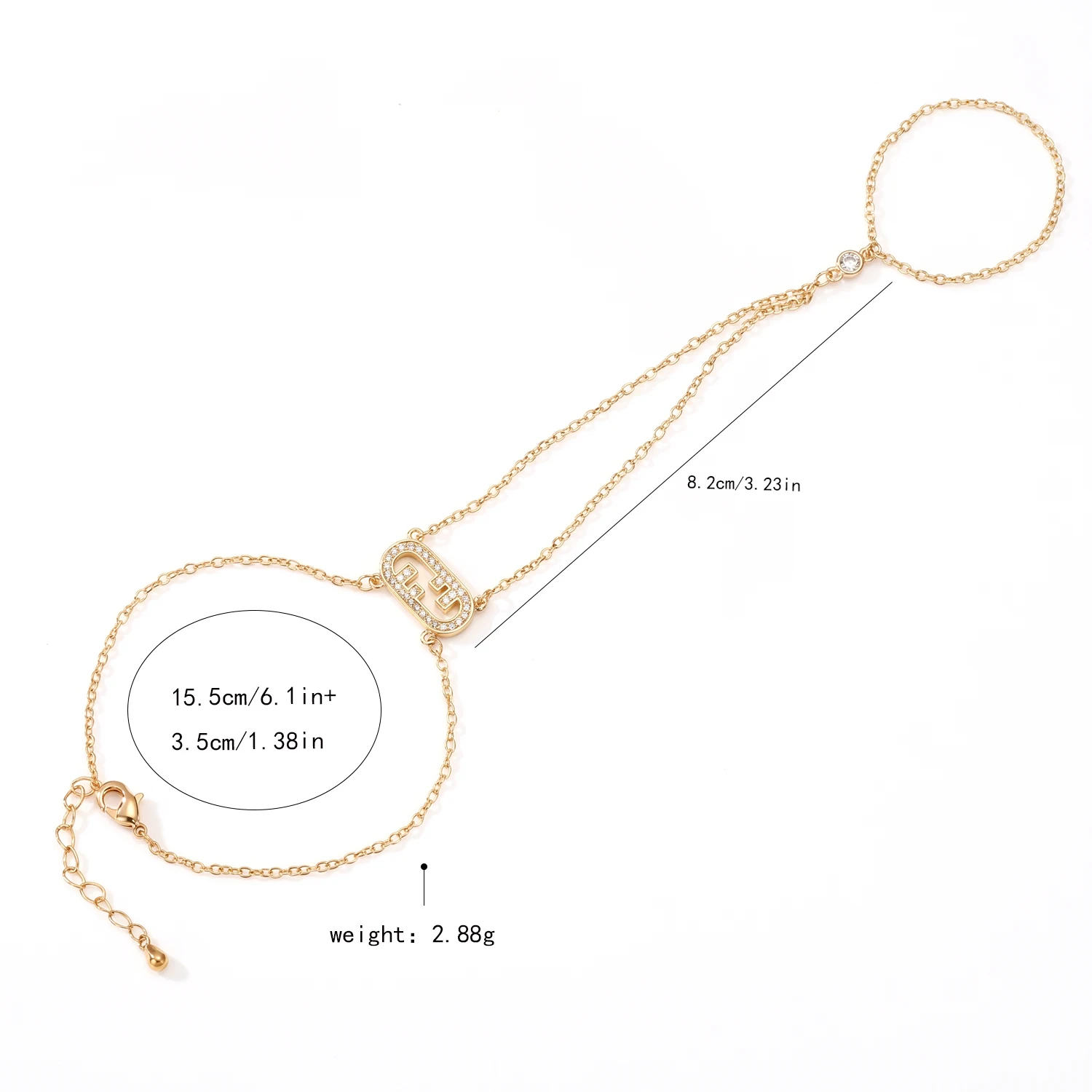 Women Slave Chain Bracelet Ring Delicate Hand Chain Wristband Connected Finger Ring With Oval Accent Elegant Wrist Ornament