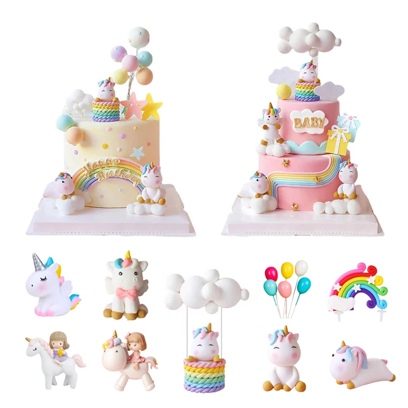 Rainbow Unicorn Cake Topper  Girl Baby Shower Birthday Decoration Kids Liked Unicorn Theme Decor Cupcake Party Baking Supplies