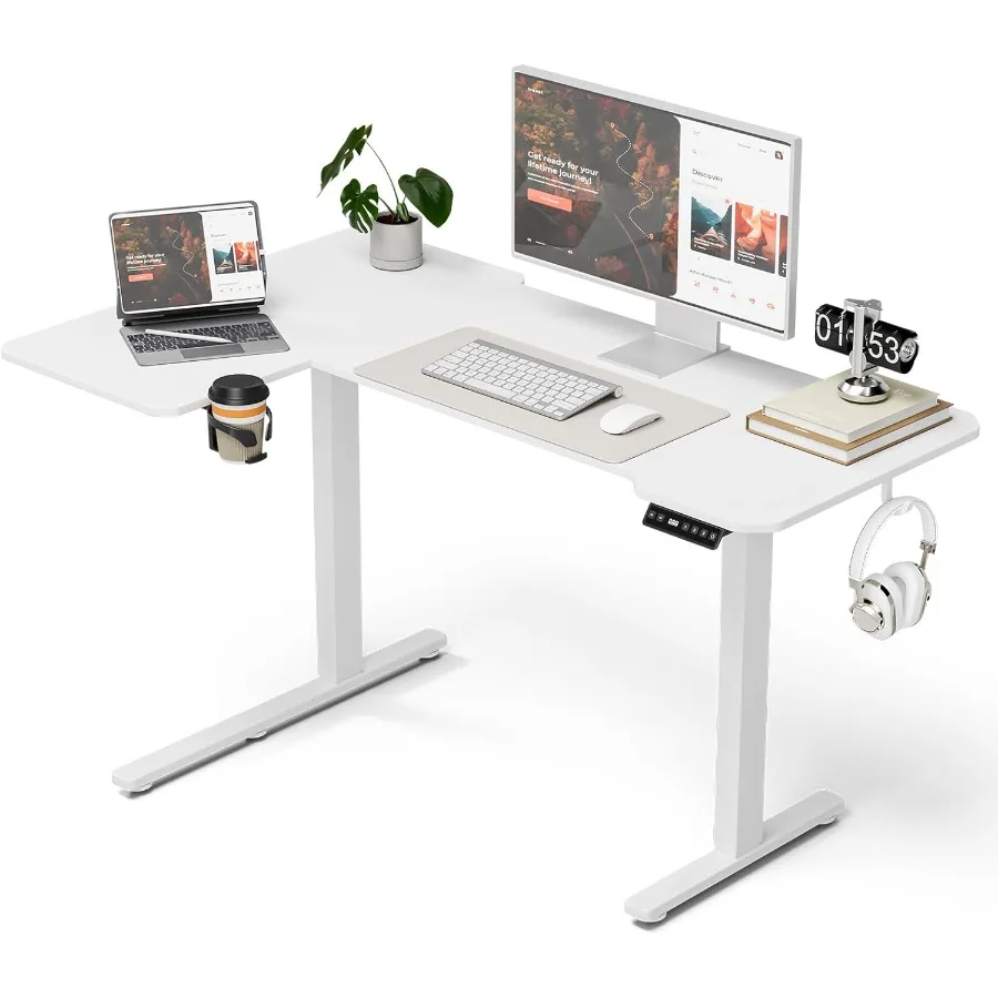 51 Reversible LShaped Electric Standing Desk with Adjustable Height for Gaming and Home Office SitStand Corner Computer Desk wi