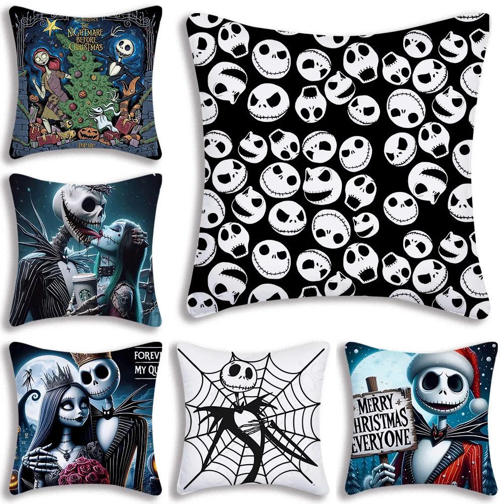 Disney Jack Skellington Cartoon Pillow Covers Cartoon Sofa Decorative Home Double-sided Printing Short Plush Cute Cushion Cover