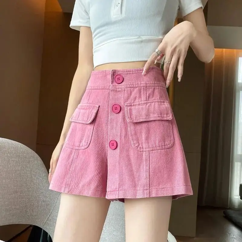 

Women's 2024 Summer New Fashion High Waist Zipper Solid Color Spliced Pockets Button Loose Wide Leg Pants Thin Casual Pant Skirt