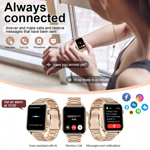 Imagen 2 del producto LIGE, nuevos relojes inteligentes con llamada Bluetooth, reloj de pulsera para mujer, relojes deportivos para Fitness, reloj inteligente resistente al agua IP68 para Android iOS iPhone