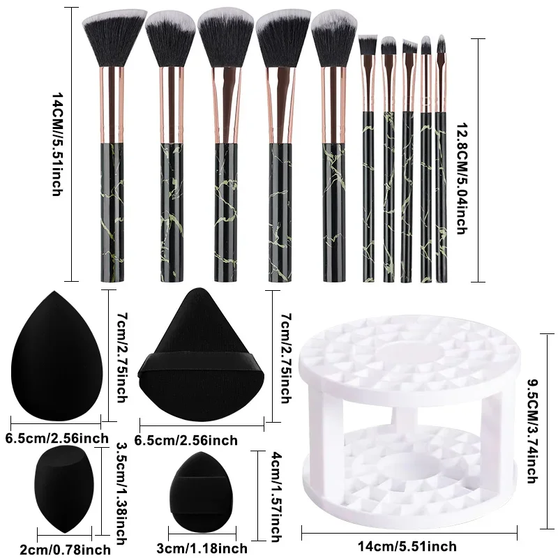 10/23 pçs conjunto de escova de maquiagem de mármore multi ângulo maquiagem viagem escova cosmética em pó sombra fundação blush mistura ferramenta beleza