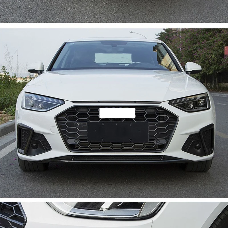 FIT FOR Audi A4 2020 2021 2022 2023 Glossy Black ABS carbon front bumper grill forming fog lamp strip cover trim delete Chrome