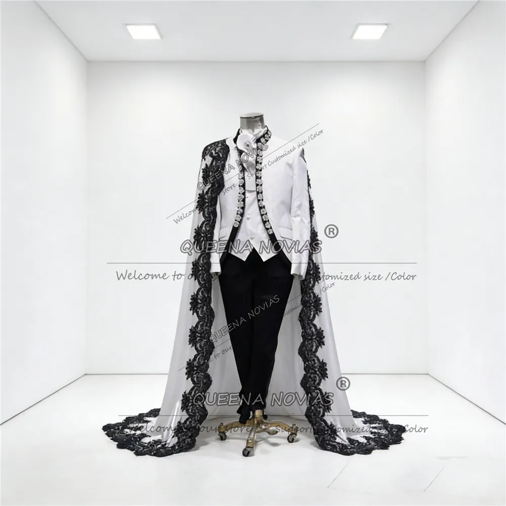 

Мужской модный костюм для свадьбы: однобортный блейзер с накидкой, длинный, на заказ, для жениха, смокинг, 4 предмета