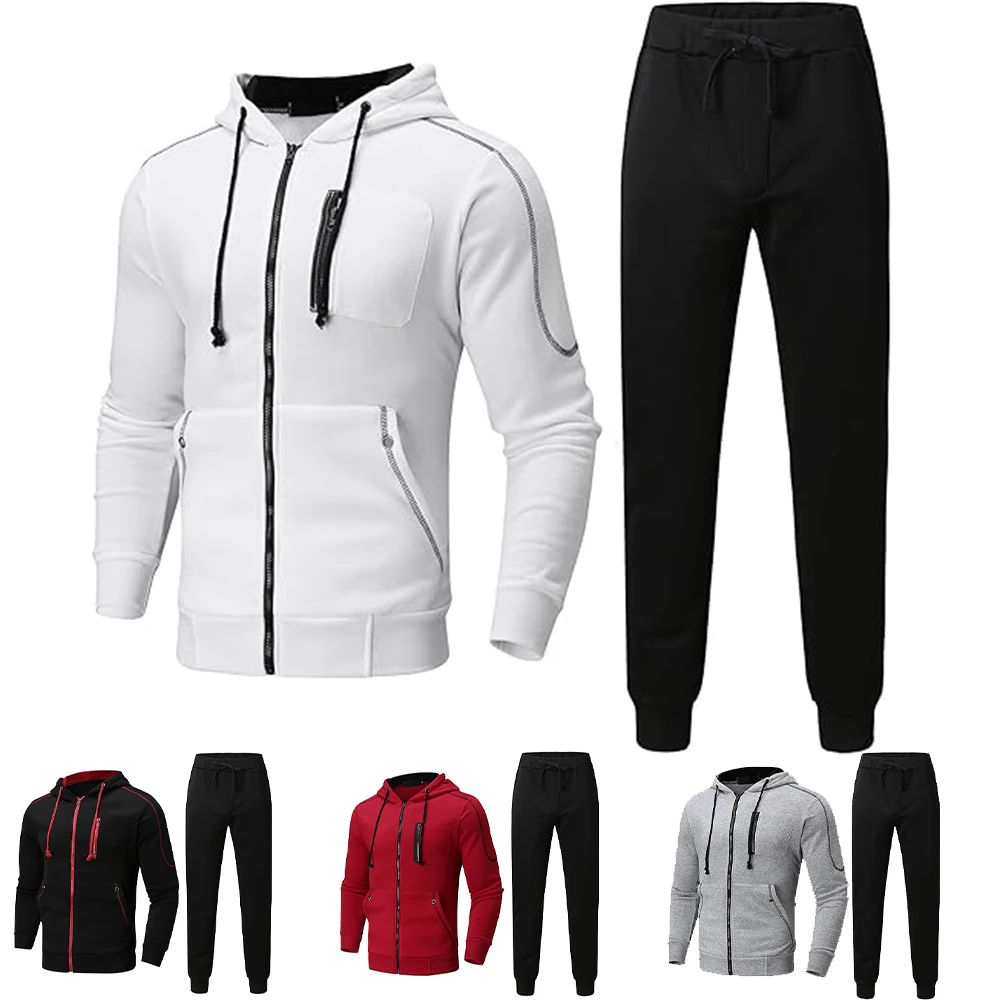 Men\'s Tracksuit Active Wear Men\'s Fashion Autumn Winter Double Zipper Jacket/ Hoodie Pant Warm Tracksuit Sportwear Jogging Suits