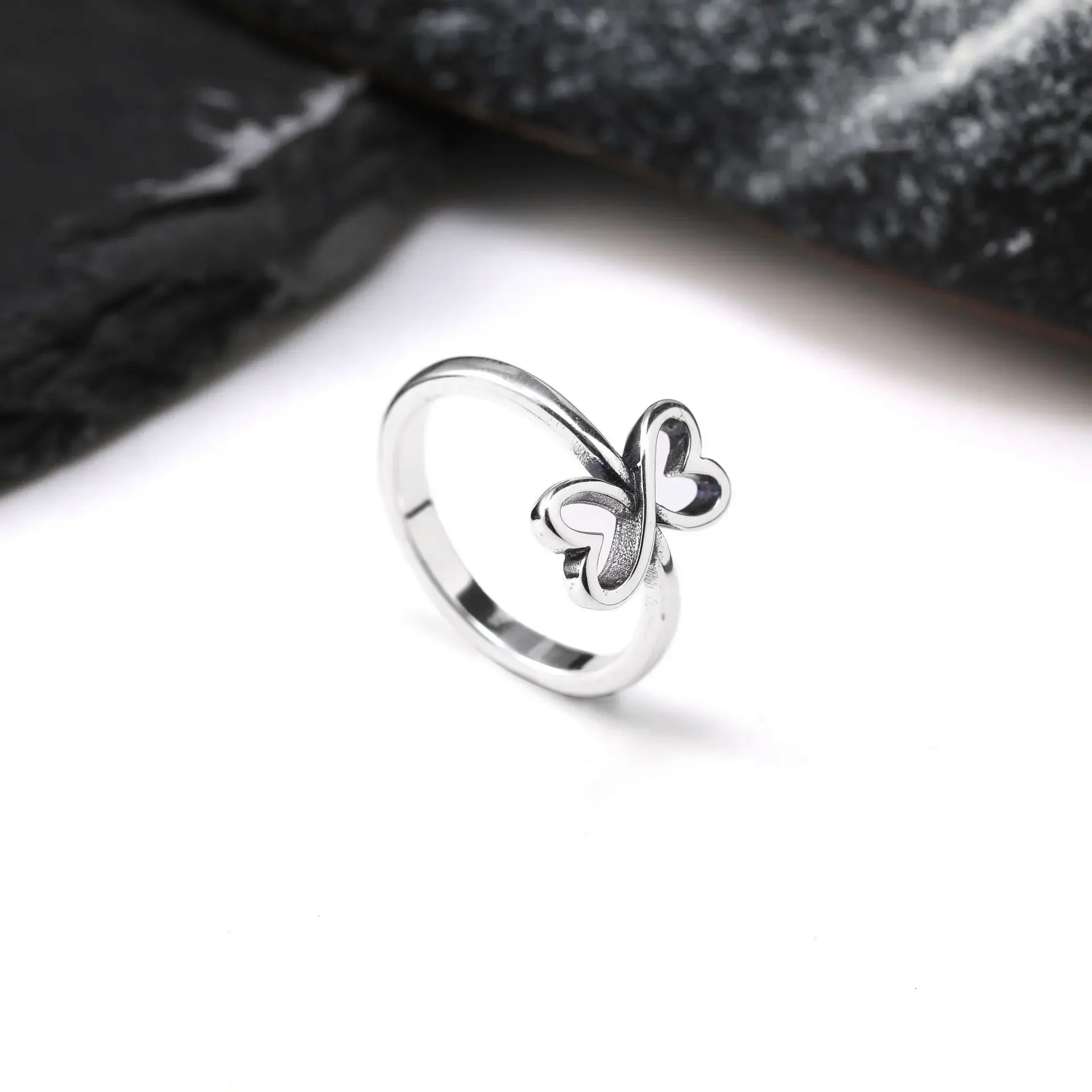 2027 Style S925 Sterling Silver Stackable Infinity Double Heart Ring, Intertwined Open Hearts Infinity Design, Mirror Polished Silver, Simple Romantic Aesthetic, Everyday Wear Jewelry, Wonderful Gift for Lovers 4