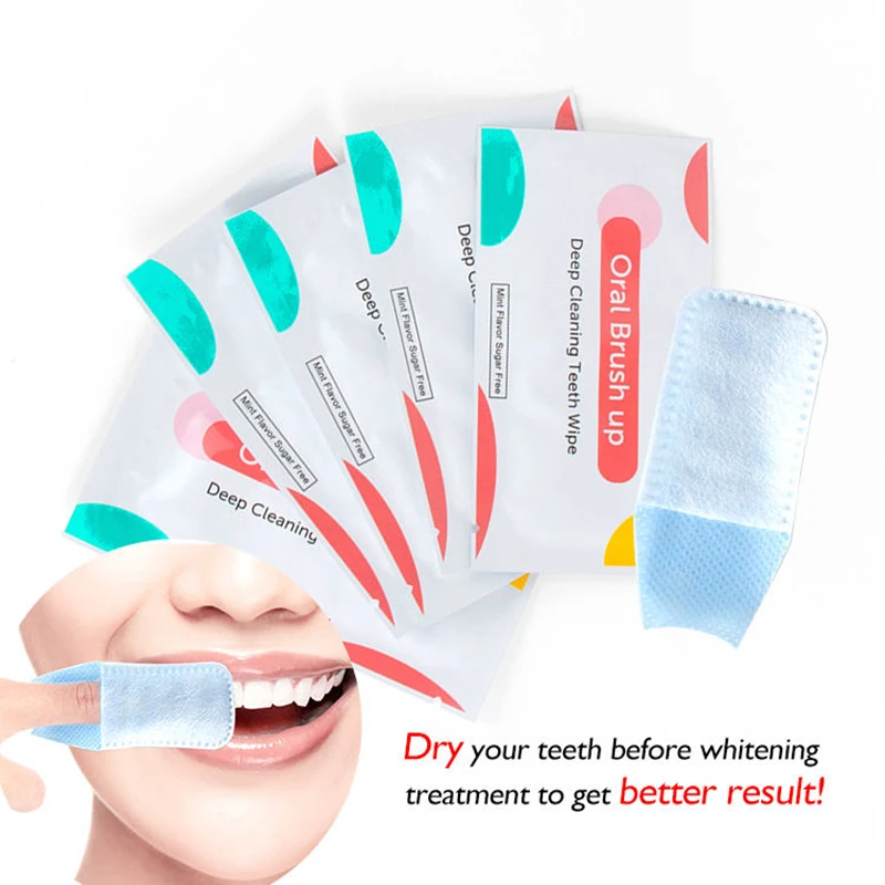 100Pcs Deep Cleaning Teeth Wipes Mint Flavor Dental Brush Up Finger Wipe Tooth Cleaning Whitening Oral Hygiene Care Tool