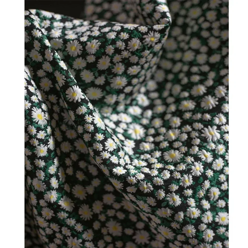 

Black Green Small Wrinkled Floral Jacquard Fabric for Set Dress Cheongsam Designer Cloth Diy Apaprel Sewing Per Meter Material