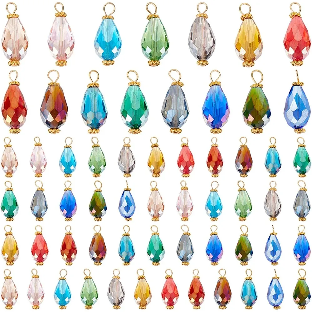 

Стеклянные подвески-капли Граненое стекло Висячие подвески Подвеска-капля со стразами и крышкой-петлей из бисера