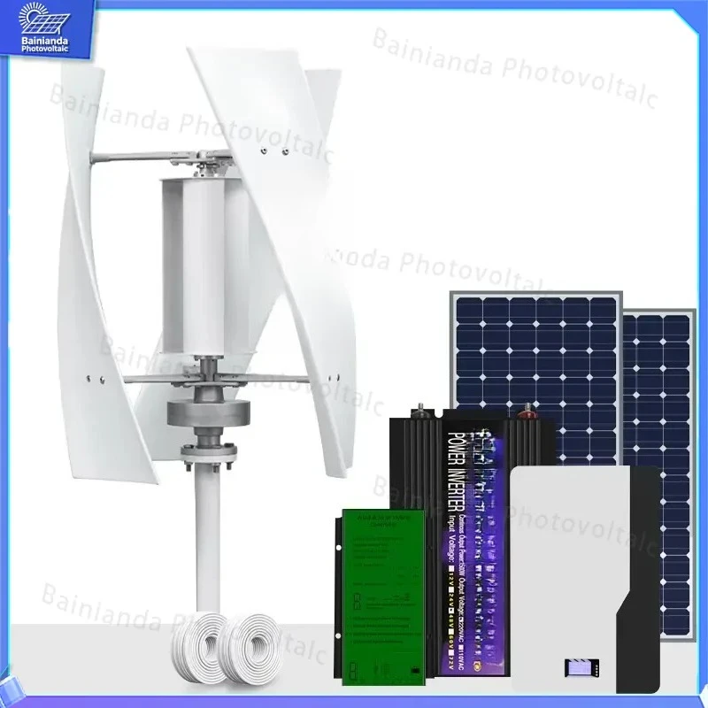 Vertical Wind Turbine Generator Solar Panel Hybrid System Off Grid Power Kit Home Energy Storage Renewable Electricity
