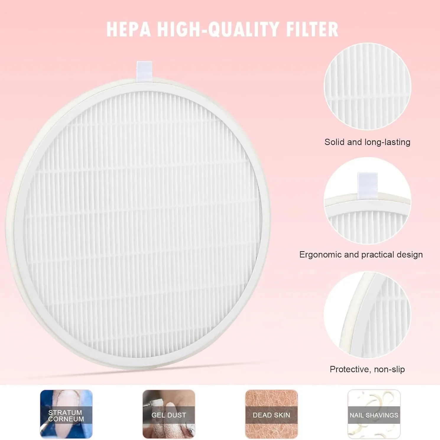 Adecuado para reemplazar filtros en colectores de polvo de uñas SPro. Utilizado para el colector de polvo de uñas SPro XC320J Melody Susie, adhesivo