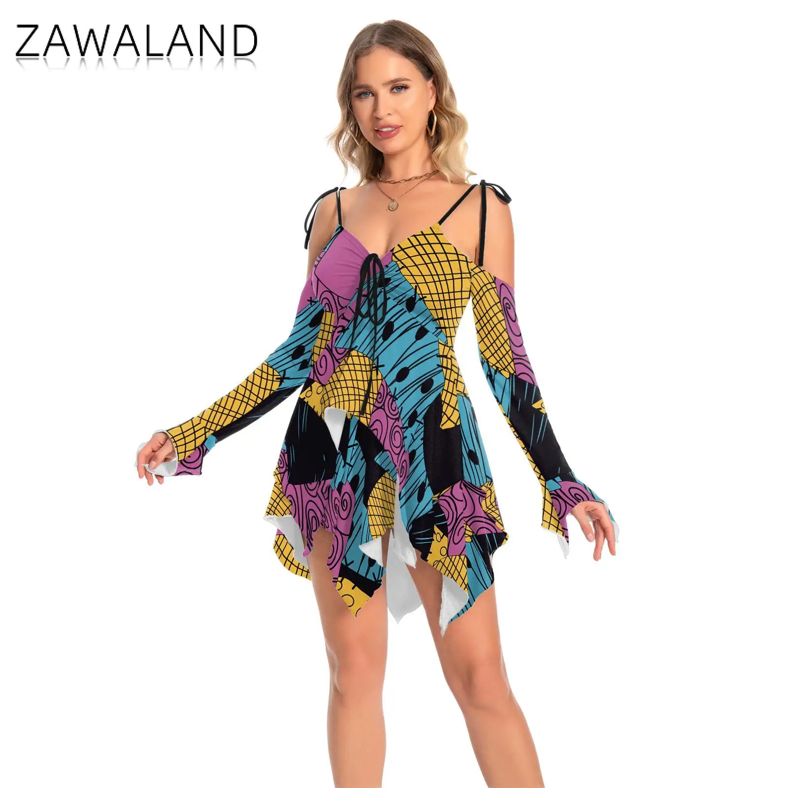 ZAWALAND Halloween Costumes Dress Women Girls Cosplay Party Christmas Eve Horror Clothes Gothic Sally Dress Up Costume