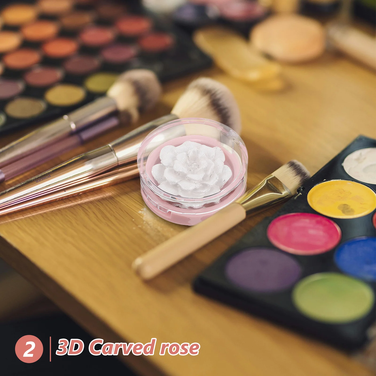 Poudre surligneuse Rose sculptée 3D pressée pour joues du visage, maquillage scintillant, lueur métallique