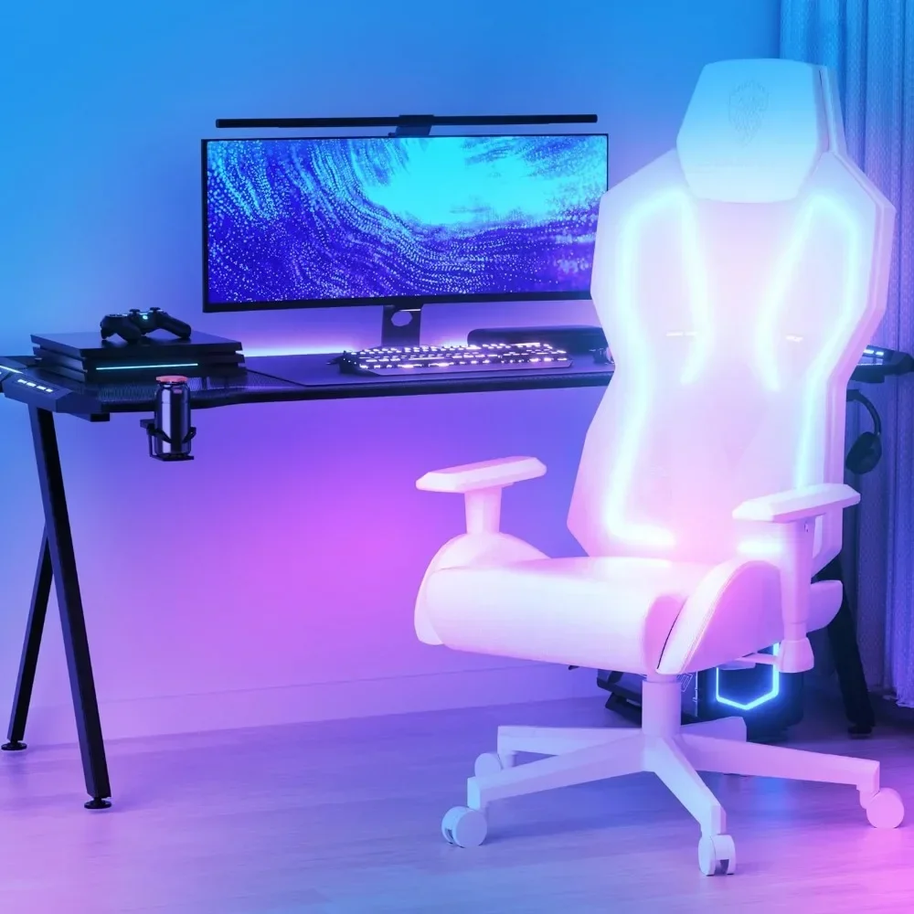 RGB Gaming Chair with LED Lights, Ergonomic Computer Chair for Adults, Reclining Chair, Video Game Chair with Adjustable Lumbar