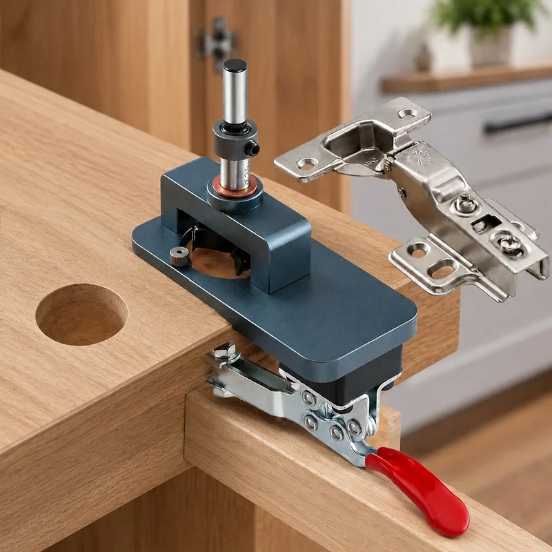 Precision 35mm Cabinet Hinge Installation Tool with Hardened Drill Guides and Adjustable Edge Clamp