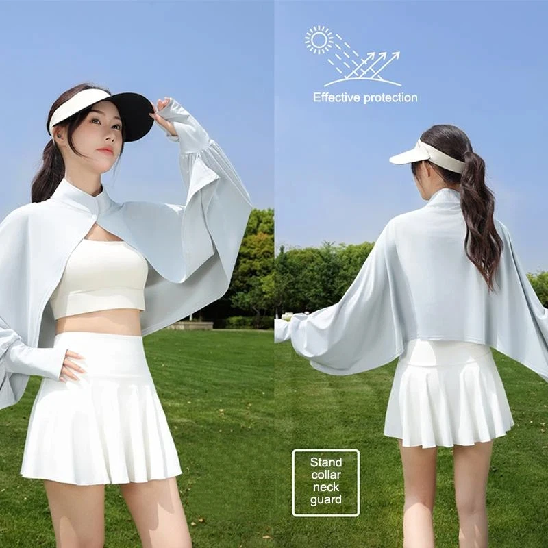 Chal de Seda de Hielo de Manga Larga, Capa Protectora Solar para Uso en la Playa en Verano