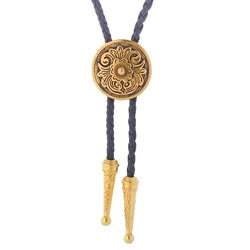 Art Bolo Tie Antique Brass Silver Color Flower Totem Round Buckle Adjustable Western Cowboy Novelty Ties