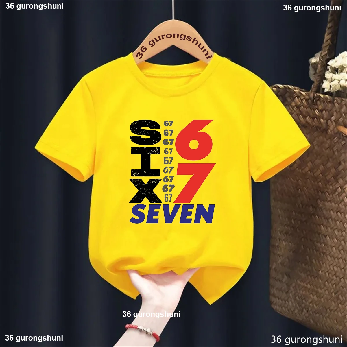 

Cool 67 Six Seven Meme Letter Printed T Shirt Girls/Boys White/Black/Pink/Blue/Yellow/Grey T-Shirt Funny Kids Clothes Tops