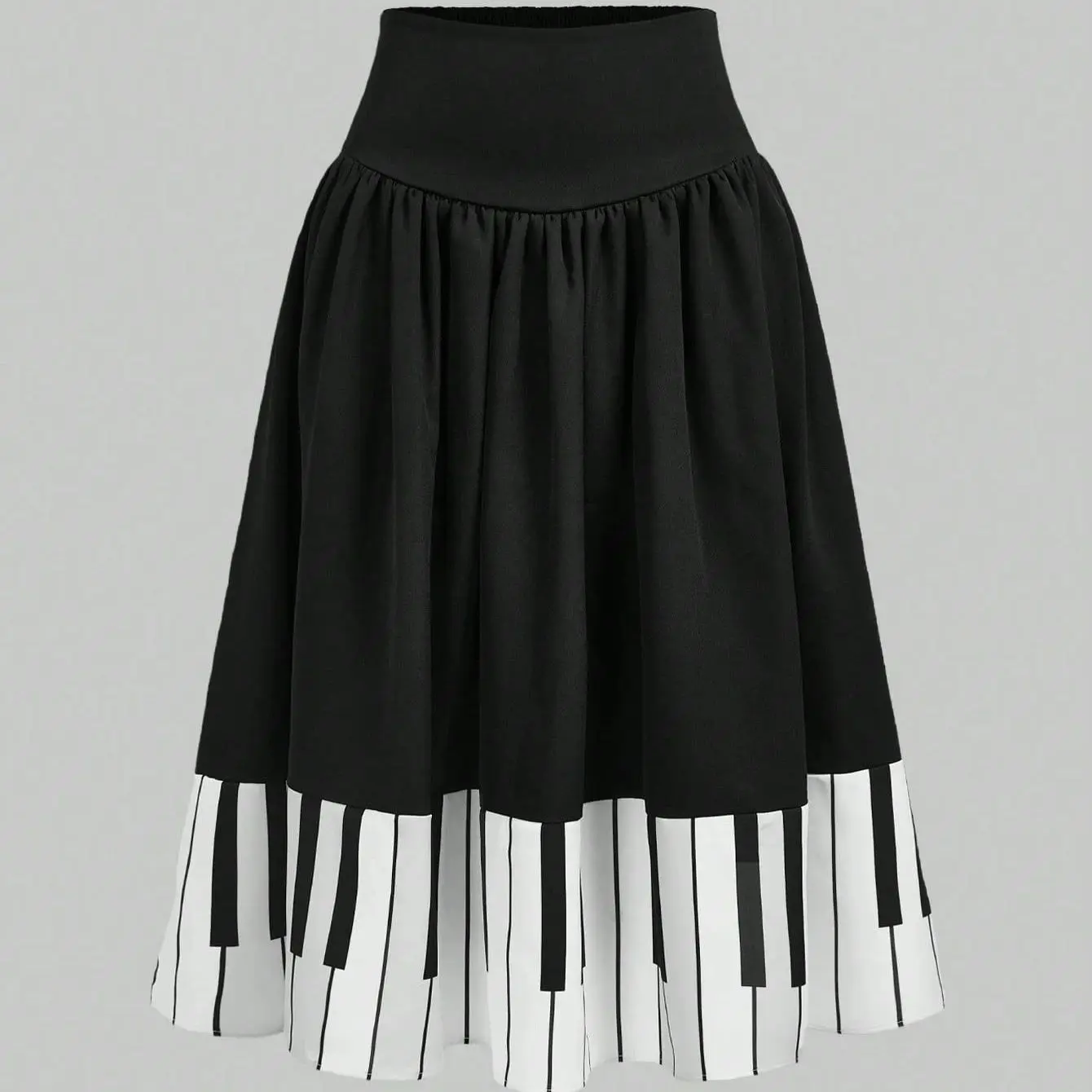 American Retro Sweet Spicy Black White Piano Pleated Skirt High Waist Slim Fit A Line Midi Skirt Vintage Design Skirt for Women