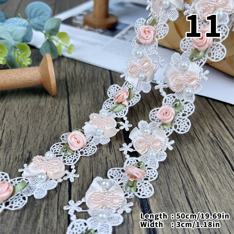 1/2/5m Lace Ribbon with 3D Flower for Wedding Decor Dress Bag DIY Sewing Accessories Beaded Applique Flowers Embroidery Lace