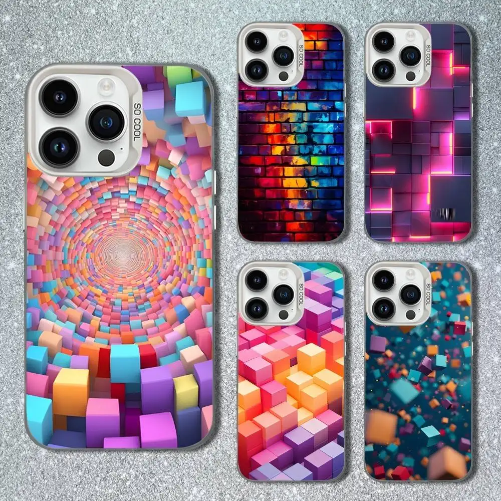 

Colorful Art 3D Blocks Phone Case For iPhone 13,15,14,16,12,11,Mini,MAXXS,Pro,SE, White Matte Shockproof Cover