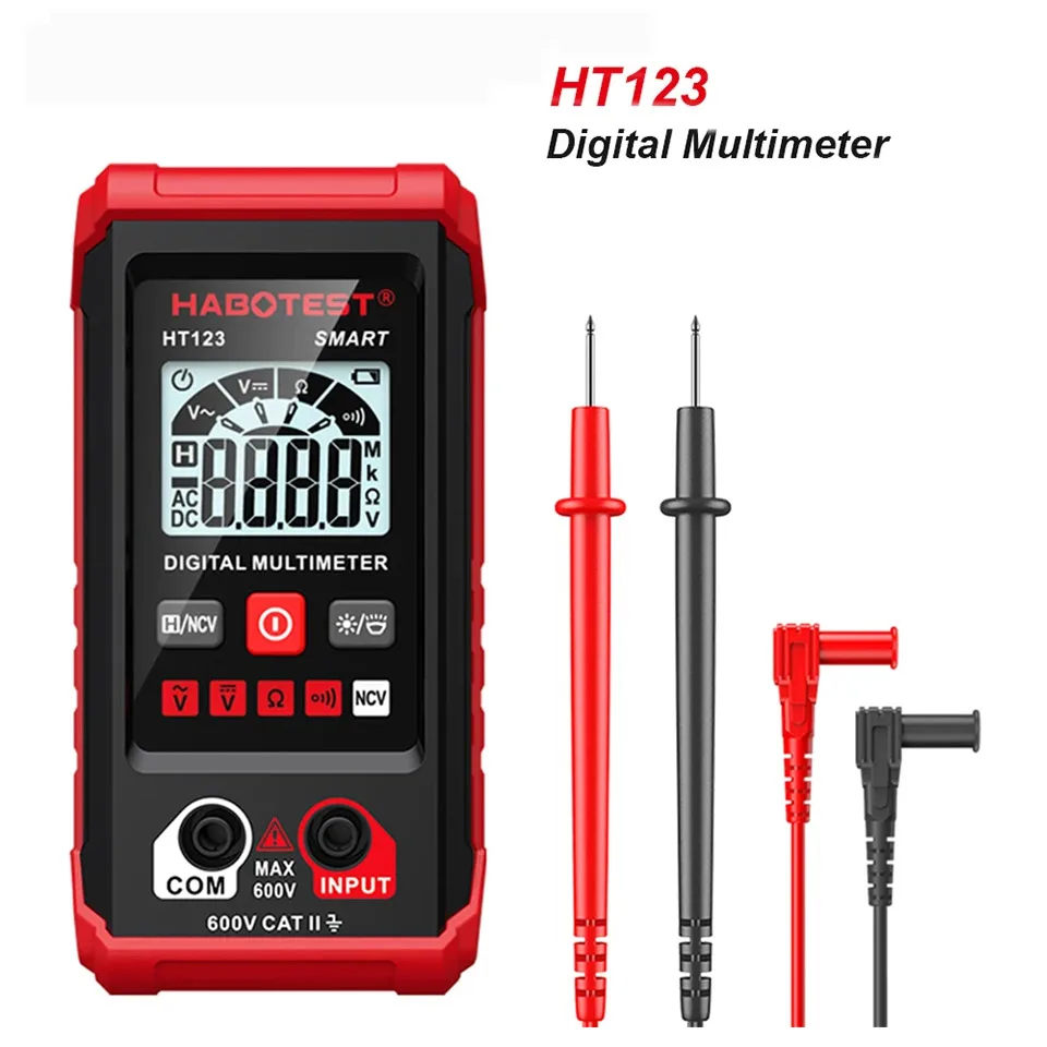 HT123 Smart Digital Multimeter Voltage Meter Auto Range Multimeter NCV AC DC Voltage Resistance Continuity Tester with Backlight